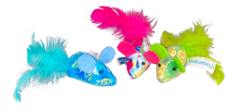 MULTIPET CAT MARGARITAVILLE 3pc CATNIP MICE W/ FEATHERS